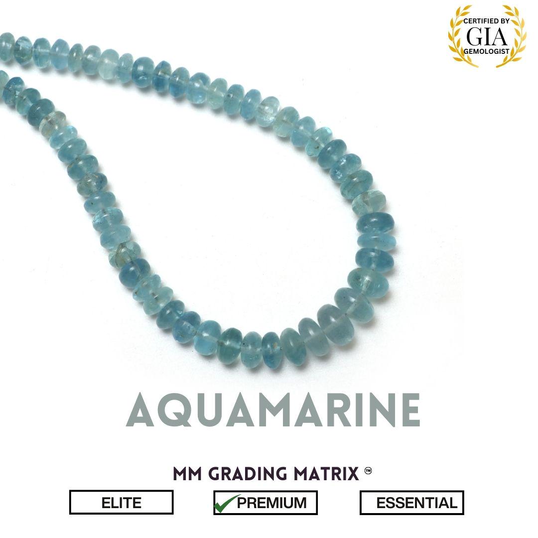 5 Mm To 9.5 Mm Aquamarine Smooth Rondelle Shape Beads, Blue Gemstone Beads For Jewelry Making, Natural Aquamarine Bead Strand 18 Inches