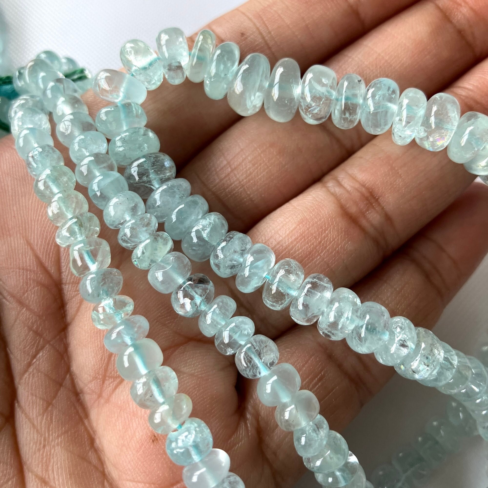 5mm To 8mm Blue Smooth Aquamarine Rondelle Beads, Natural Blue Aquamarine Gemstone Beads, Sold As 18 Inch Strand, Gds2275/35 5mm To 8mm Blue Smooth Aquamarine Rondelle Beads, Natural Blue Aquamarine Gemstone Beads, Sold As 18 Inch Strand, Gds2275/35