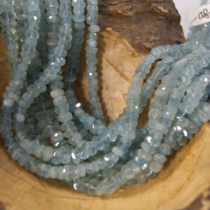 8x5mm Aquamarine Rondelle hand cut Natural Beads - 15.5 inch strand