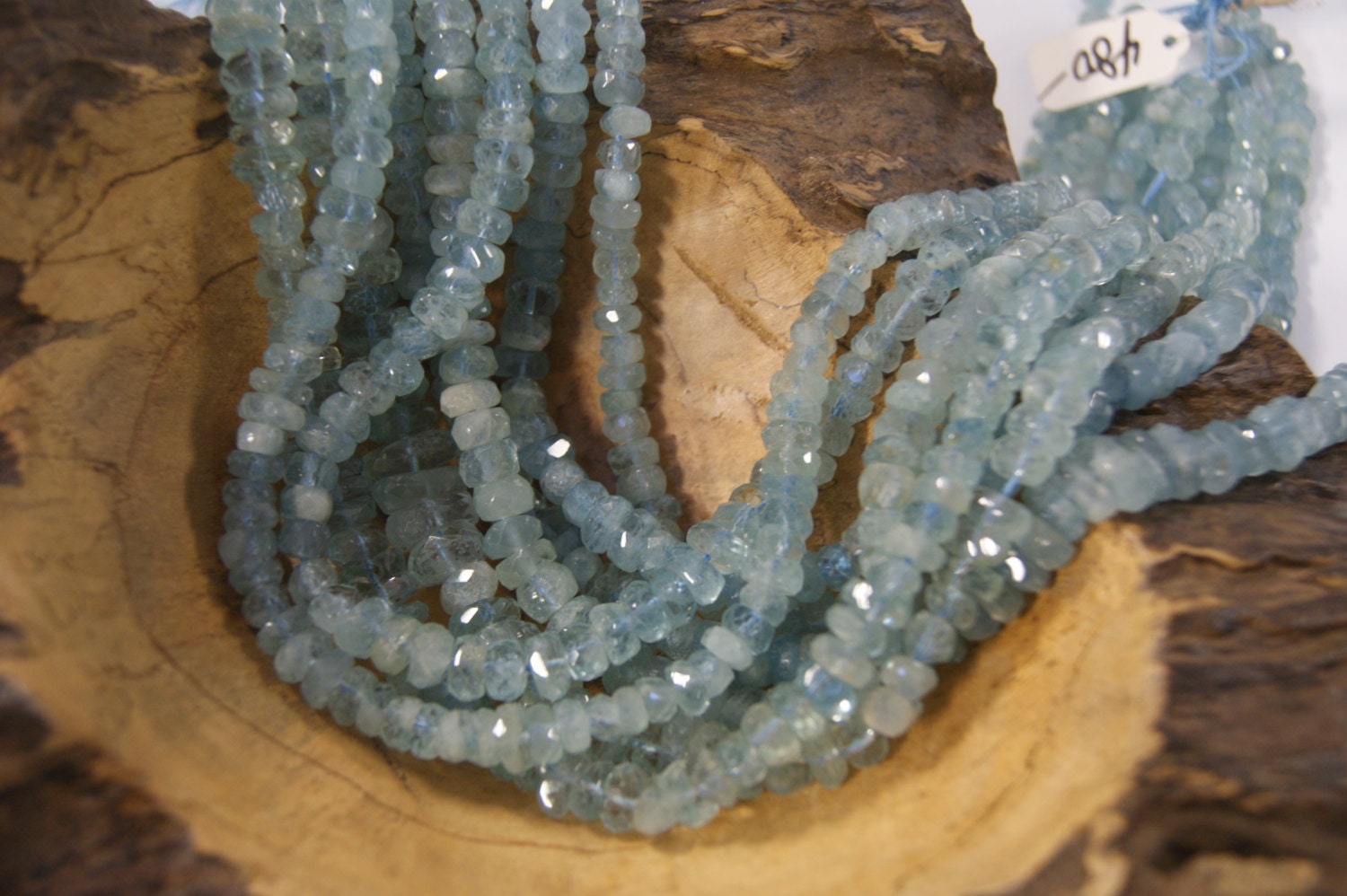8x5mm Aquamarine Rondelle Hand Cut Natural Beads - 15.5 Inch Strand