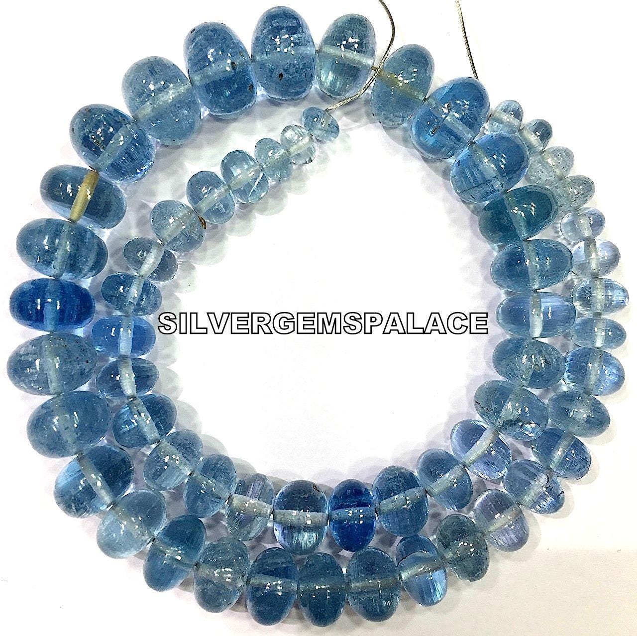 Aaa+ Aquamarine Smooth Rondelle Beads Aquamarine Polished Rondelle Santa Blue Aquamarine Gemstone Beads 6-12.mm Aquamarine Beads 13” Strand.