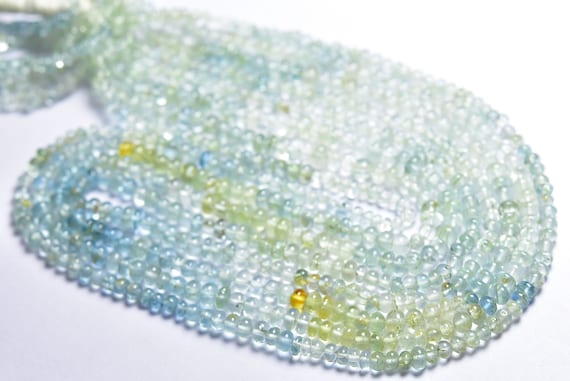 Aquamarine Rondelle Beads - 15.5 Inches - Beautiful Natural Smooth Multi Aquamarine Rondelle - Size Is 3.5-4 Mm #1900