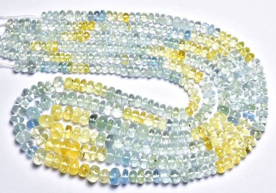 Heliodor And Aquamarine Rondelle Beads -superb Beautiful Natural Smooth Heliodor Aquamarine Rondelle - Size Is 5 - 7 Mm #52