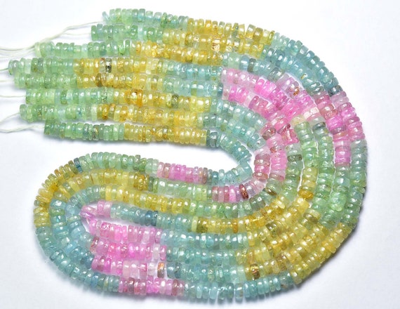 Multi Aquamarine Tyre Beads - 16 Inches - Beautiful Natural Smooth Aquamarine Wheel Rondelle - Size Is 5.5 Mm #1494