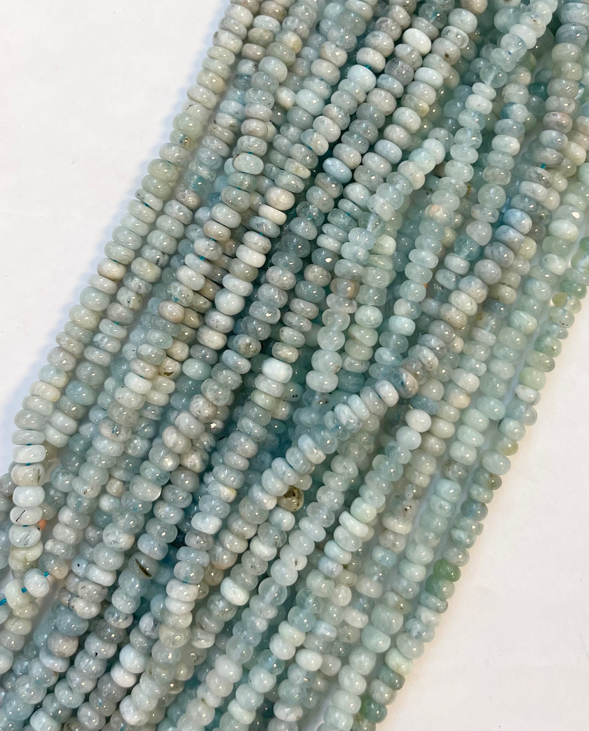 Natural Aquamarine 6x(3-4)mm Rondelle Gemstone Beads---15.5" Natural Aquamarine 6x(3-4)mm Rondelle Gemstone Beads---15.5"