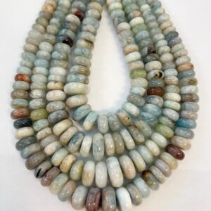 Natural Aquamarine 7x5mm-17x7mm Graduated Rondelle Natural Gemstone Bead-15.5 inch strand- Natural Aquamarine 7x5mm-17x7mm Graduated Rondelle Natural Gemstone Bead-15.5 inch strand-