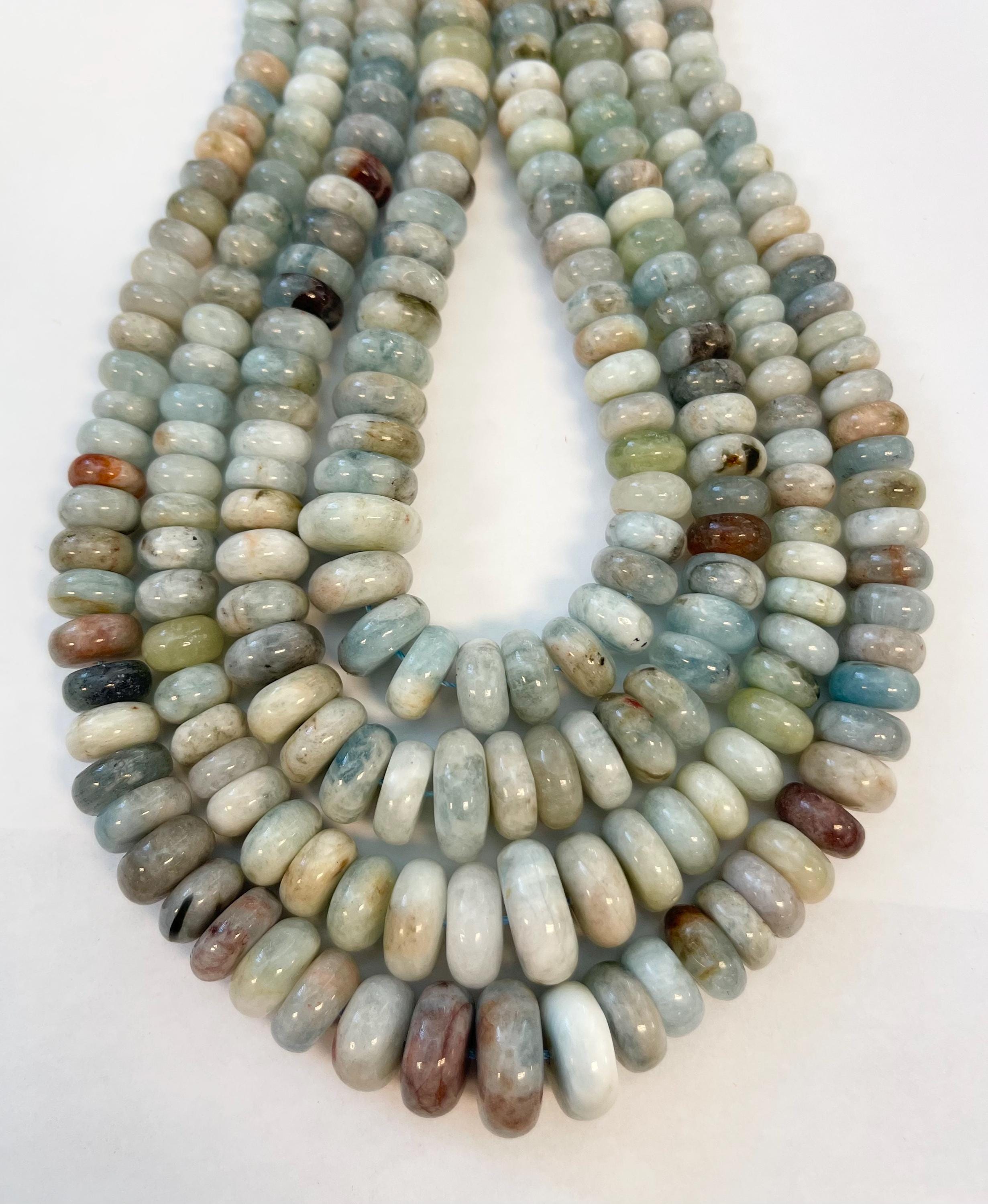 Natural Aquamarine 7x5mm-18x8mm Graduated Rondelle Natural Gemstone Bead-15.5 Inch Strand-