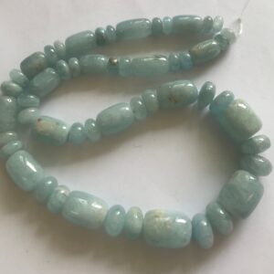 Natural Aquamarine (8x4-14x6)mm-(10x8-16x14)mm Rondelle and Barrel Graduated Gemstone Beads--15.5 Inch Strand Natural Aquamarine (8x4-14x6)mm-(10x8-16x14)mm Rondelle and Barrel Graduated Gemstone Beads--15.5 Inch Strand