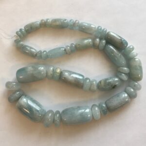 Natural Aquamarine 8x4mm-15x10mm Rondelle and (8-9)x(13-20)mm Barrel Graduated Gemstone Beads -18 inch strand Natural Aquamarine 8x4mm-15x10mm Rondelle and (8-9)x(13-20)mm Barrel Graduated Gemstone Beads -18 inch strand