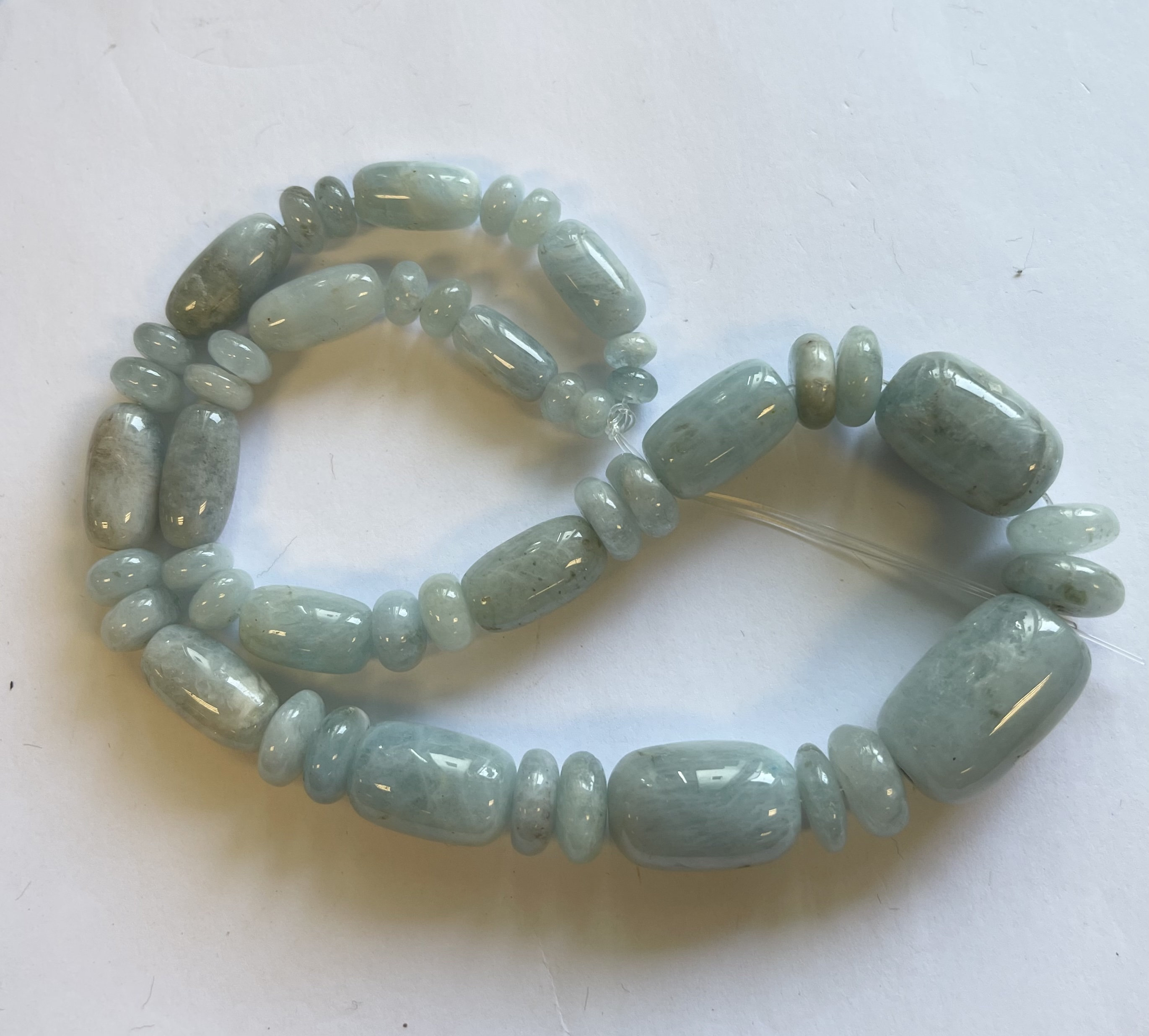 Natural Aquamarine Graduated Rondelle & Barrel Shaped Natural Gemstone Bead-(8x5)-(16x7)mm --(10x7)-(18x15)mm~ -15.5 Inch Strand-