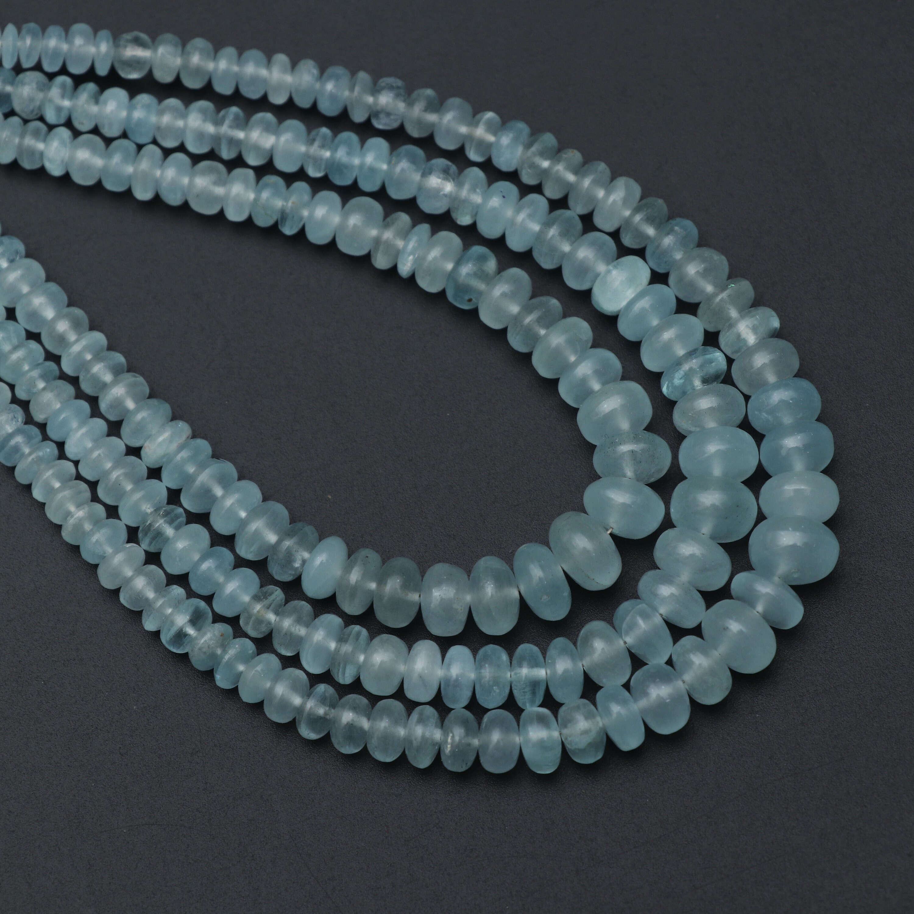 Natural Milky Aquamarine Smooth Rondelle Beads - 3.5 Mm To 6.5 Mm - Aquamarine - Gem Quality , 18 Inch Full Strand, Price Per Strand
