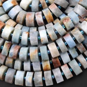 Natural Multicolor Aquamarine Matte Thick Rondelle Wheel Beads Center Drilled 15.5" Strand Natural Multicolor Aquamarine Matte Thick Rondelle Wheel Beads Center Drilled 15.5" Strand