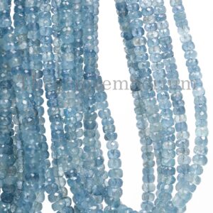 Santa Maria Aquamarine Faceted Rondelle Beads, Loose Gemstones (3-4.5 Mm) Santa Maria Aquamarine Faceted Rondelle Beads, Loose Gemstones (3-4.5 Mm)