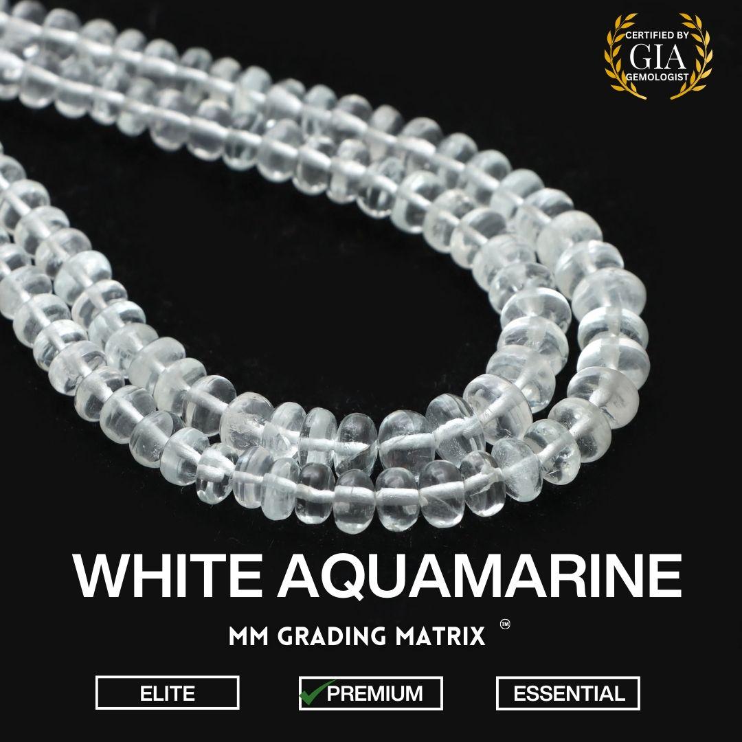 White Aquamarine Smooth Rondelle Shape Beads, 4-7mm Aquamarine Gemstone Beads, Natural Aquamarine Plain Beads, March Birthstone, Strand 18"