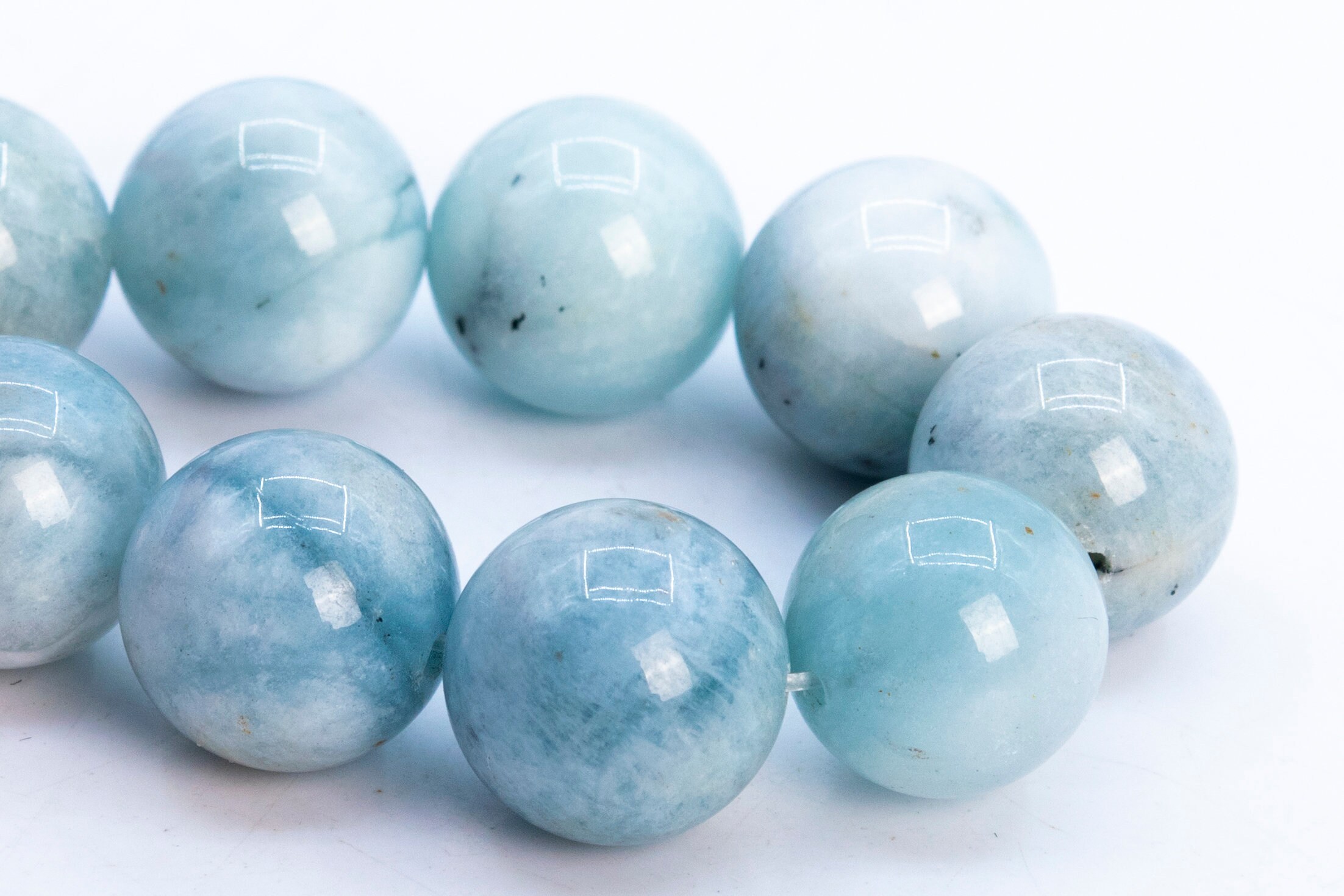 11mm Blue Aquamarine Biotite Inclusions Beads Brazil Grade A Genuine Natural Gemstone Full Strand Round Loose Beads 7.5" (114066h-3761)