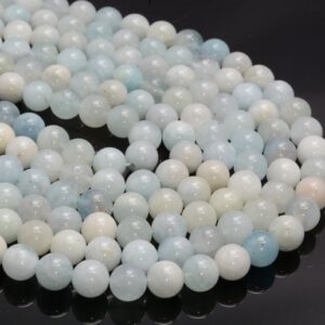 8mm Genuine Natural Aquamarine Gemstone Blue Round Loose Beads 15.5 inch Full Strand LOT 1,2,6,12 and 50 (80005652-472)