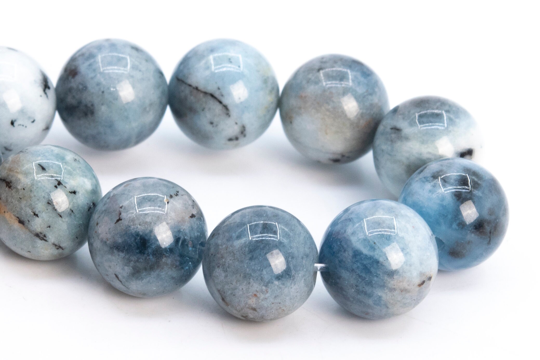 9mm Light Blue Aquamarine Biotite Inclusions Beads Brazil Grade A Genuine Natural Gemstone Half Strand Round Loose Beads 7" (114128h-3764)