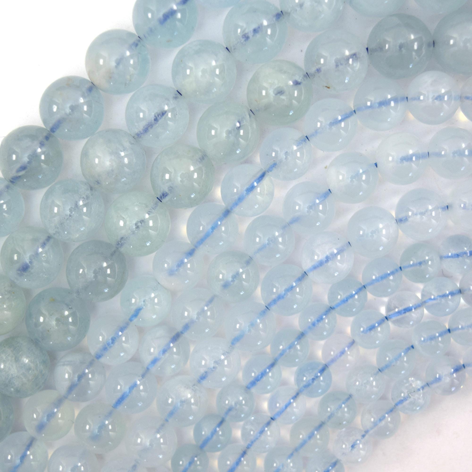 Aa Natural Blue Aquamarine Round Beads Gemstone 15" Strand 6mm 8mm 10mm S3
