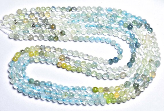 Aquamarine Round Beads - 16 Inches - Natural Aquamarine Round Smooth Multi Aquamarine Round Strand - Size Is 4mm #640 Aquamarine Round Beads - 16 Inches - Natural Aquamarine Round Smooth Multi Aquamarine Round Strand - Size Is 4mm #640