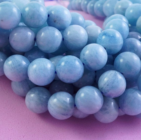 Aquamarine Beads (round)(smooth)(6mm)(8mm)(10mm)(16"strand)