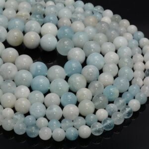 Beryl Aquamarine Gemstone Round 6mm 8mm 10mm Loose Beads 15.5 Inch Full Strand BULK LOT 1,2,6,12 and 50  (A253)