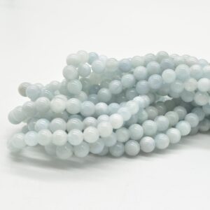 Aquamarine Gemstone Beads - 8mm Round - Large Hole (2mm) Gemstone Round Beads For Jewellery Making - 15" Strand