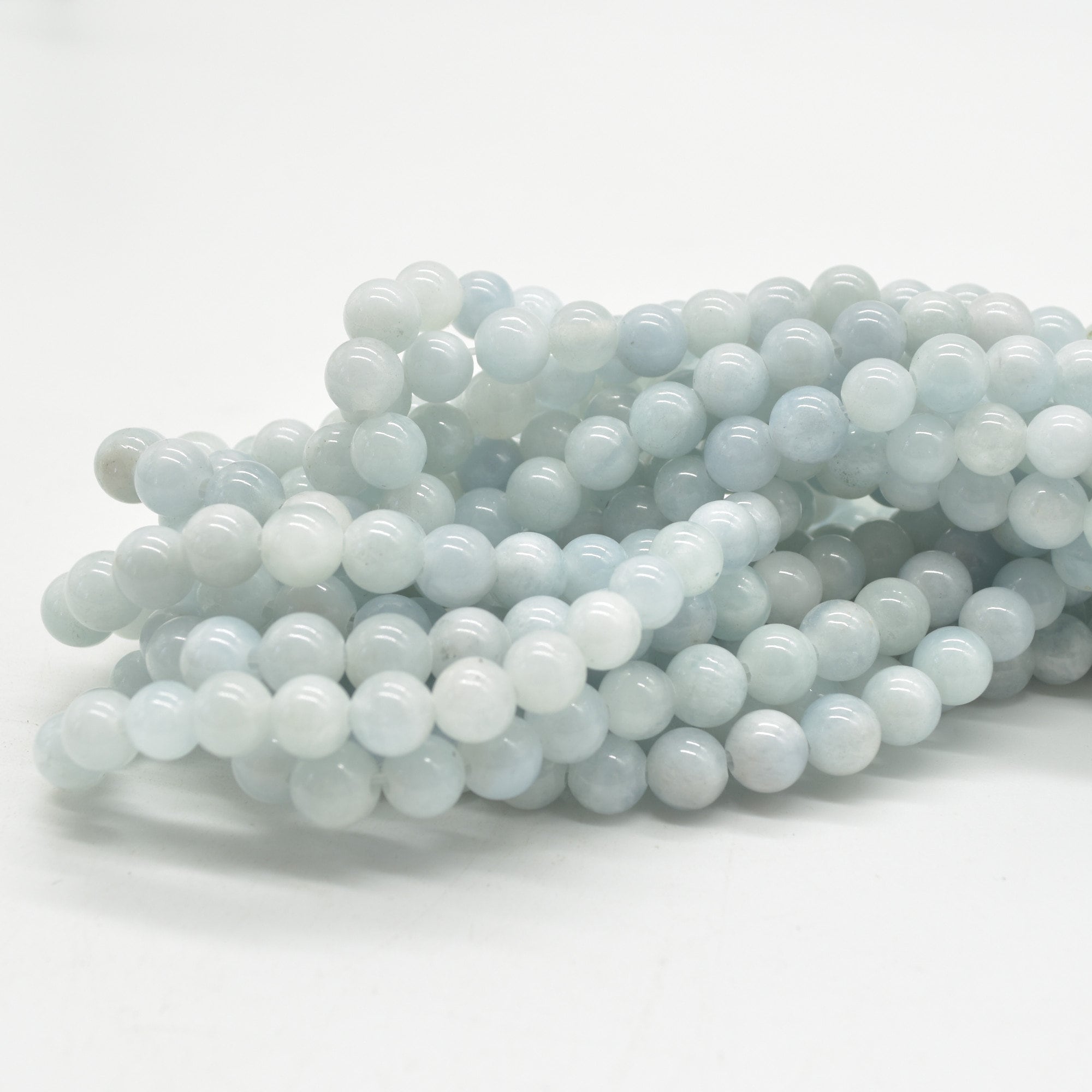 Aquamarine Gemstone Beads - 8mm Round - Large Hole (2mm) Gemstone Round Beads For Jewellery Making - 15" Strand