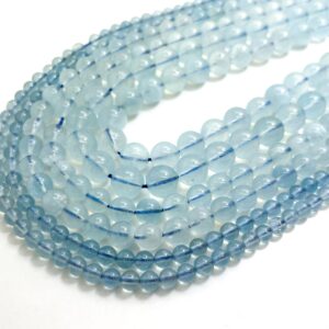 High Quality Blue Aquamarine Smooth Polished Round 4mm 6mm 8mm Gemstone Beads - Rn195