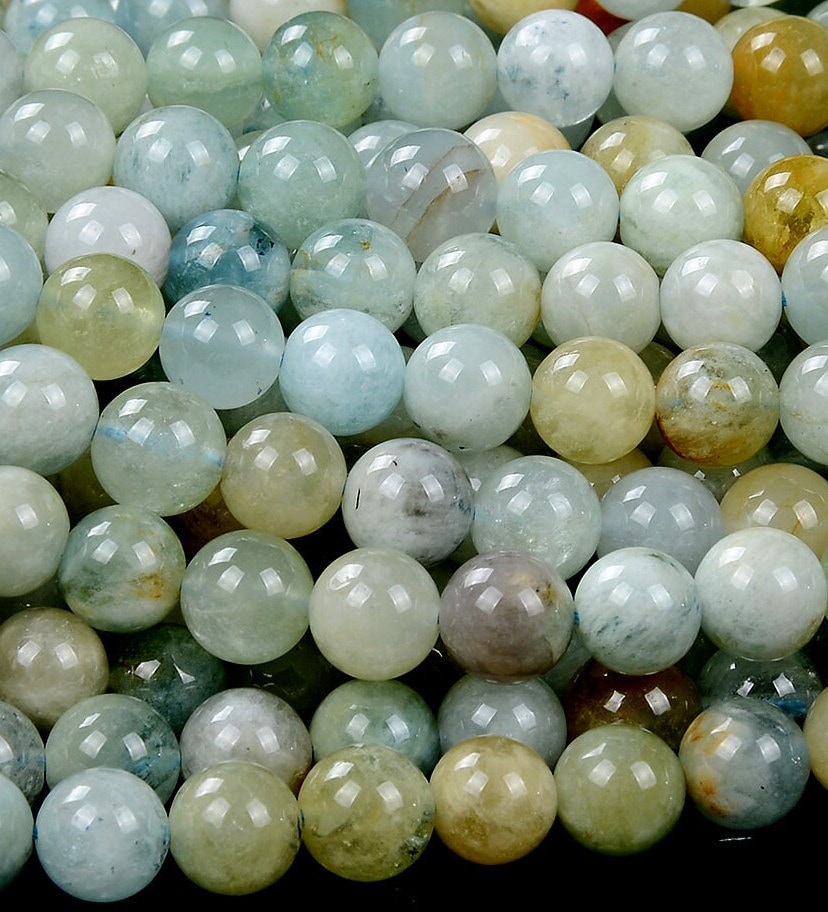 Natural Aquamarine, Heliodor Beryl Gemstone Grade A Round 8mm 9mm 10mm 11mm 12mm 13mm 14mm 15mm 16mm 17mm 18mm Loose Beads (d367 D368)
