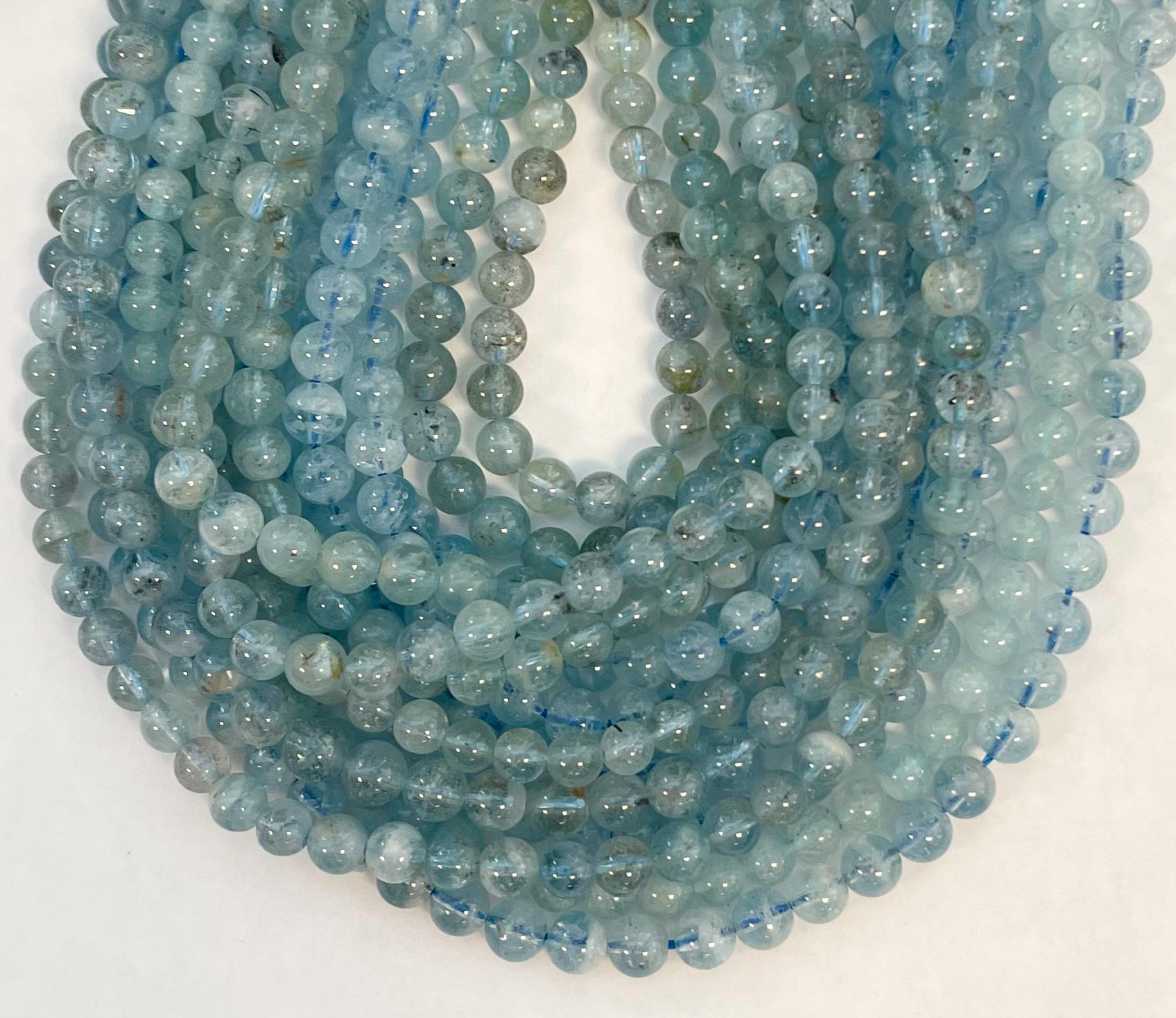 Aquamarine Smooth Round Natural 7mm Gemstone Bead-15.5 Inch Strand-