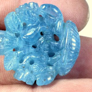 Carved Aquamarine Gemstone: Mughal Flower Pot, 44.70 Carat