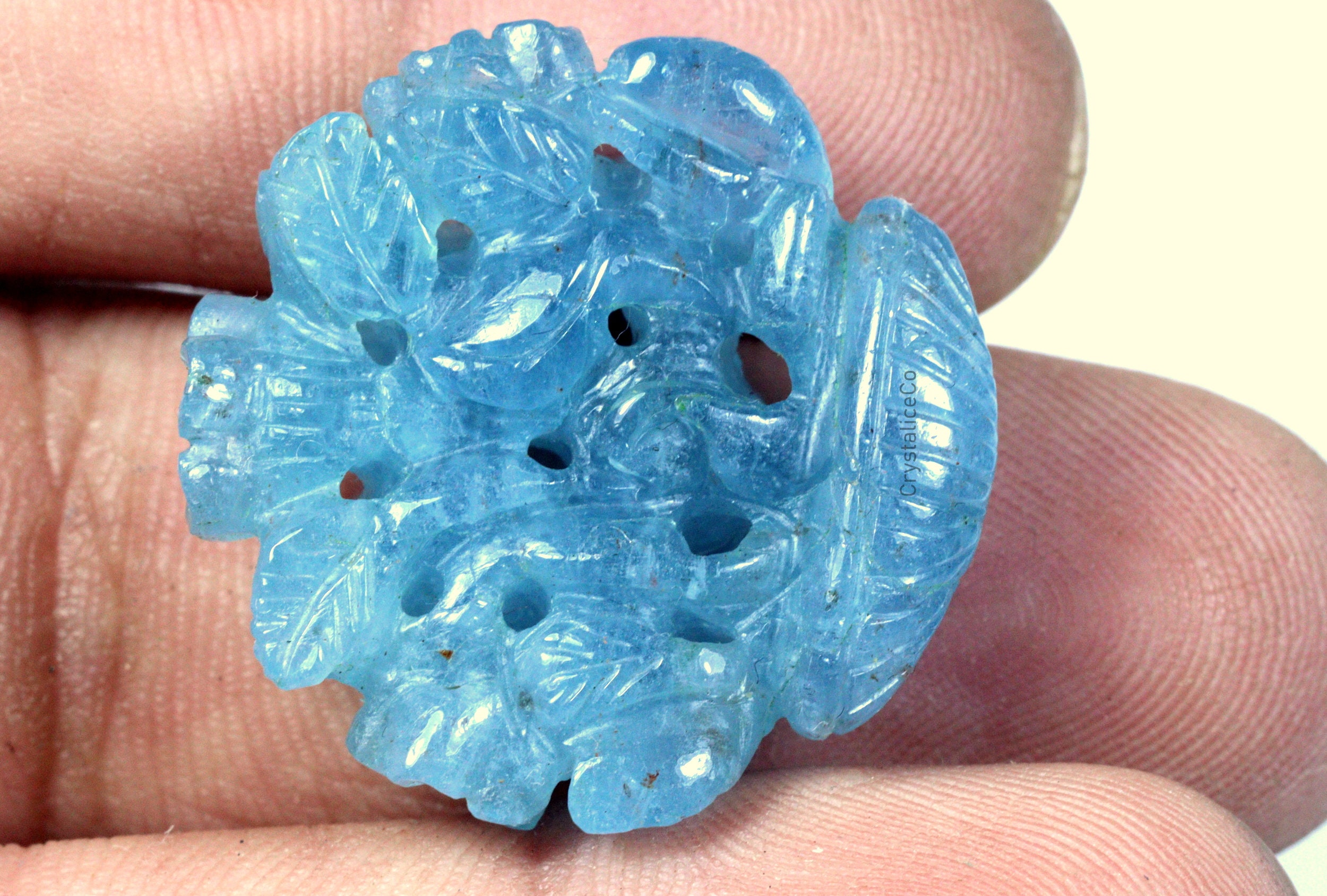 Carved Aquamarine Gemstone: Mughal Flower Pot, 44.70 Carat