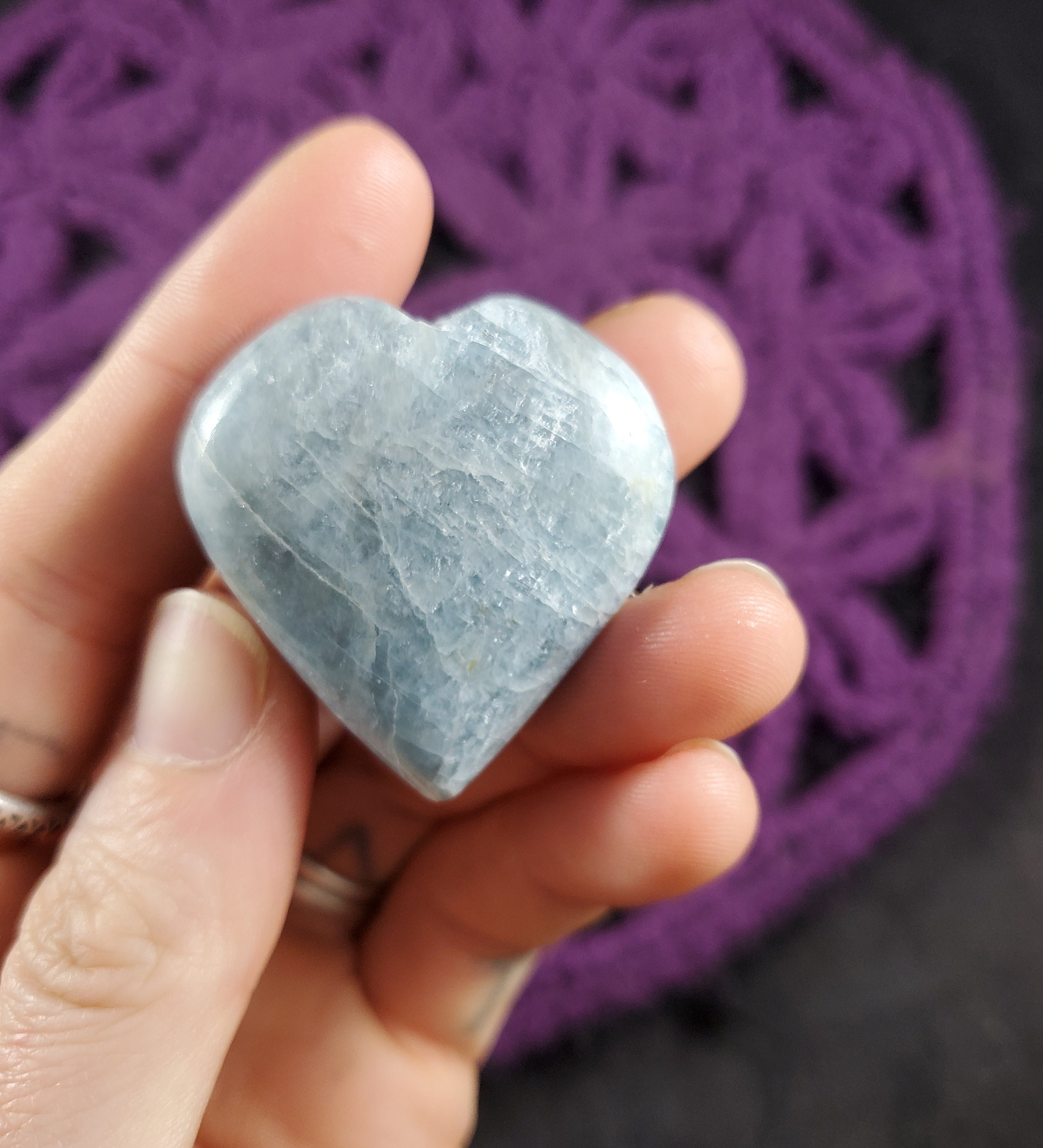 Aquamarine Crystal Heart Stone Polished Stones Pocket Crystals Heart Shaped Rock Blue March Birthstone