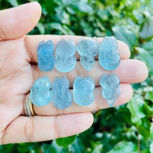 Aquamarine Fox Carving: Mini Animal Carving Polished Crystal Gemstone (15-19mm)