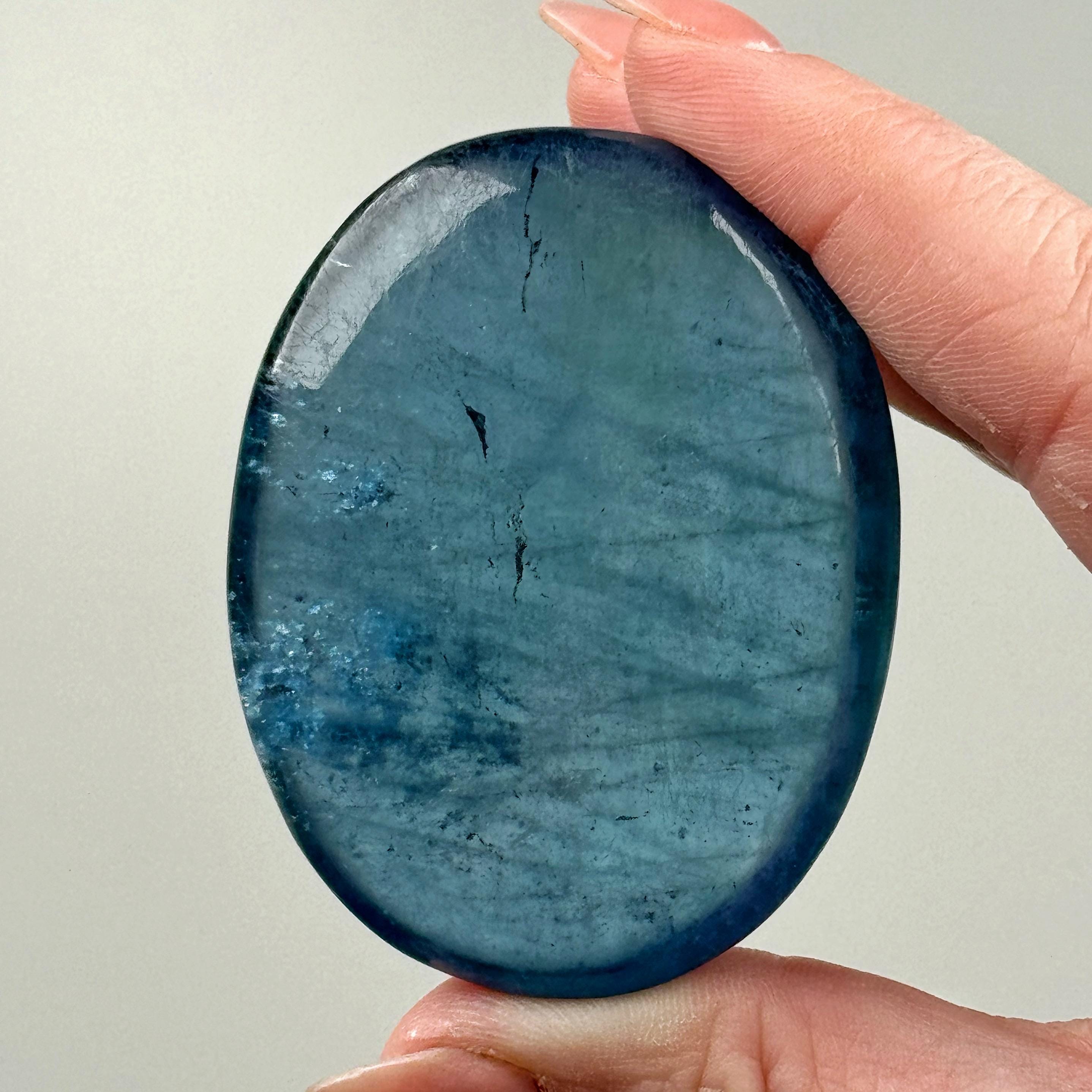 Aquamarine Palmstone | 55g | - #111 (polished Blue Crystal Pocket Stone Palm, Throat Chakra, Peace)