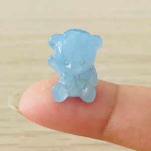Mini Aquamarine Bear (1) One Small Crystal Carving Natural Gemstone Drilled Bead Aquamarine