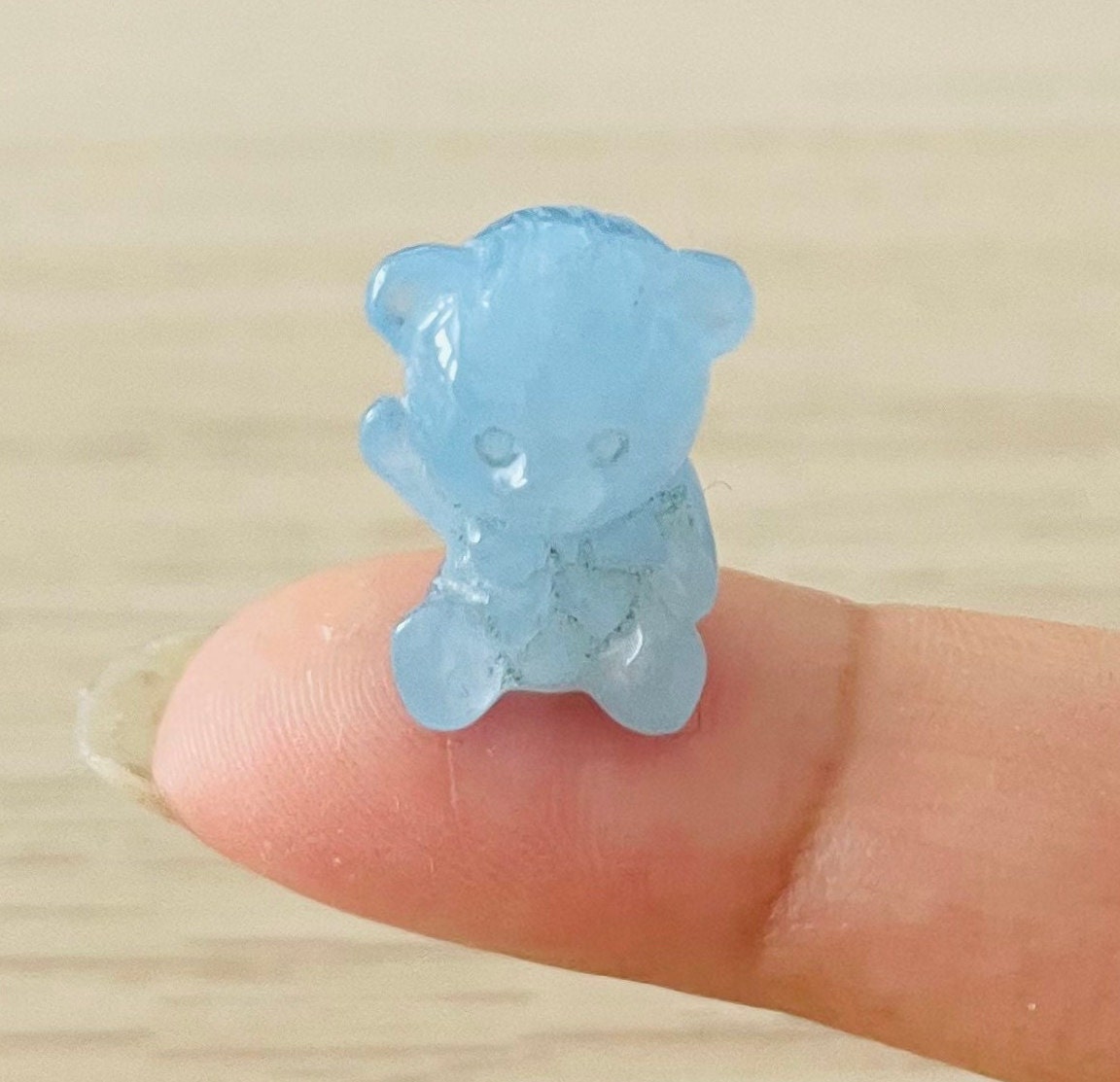 Mini Aquamarine Bear (1) One Small Crystal Carving Natural Gemstone Drilled Bead Aquamarine