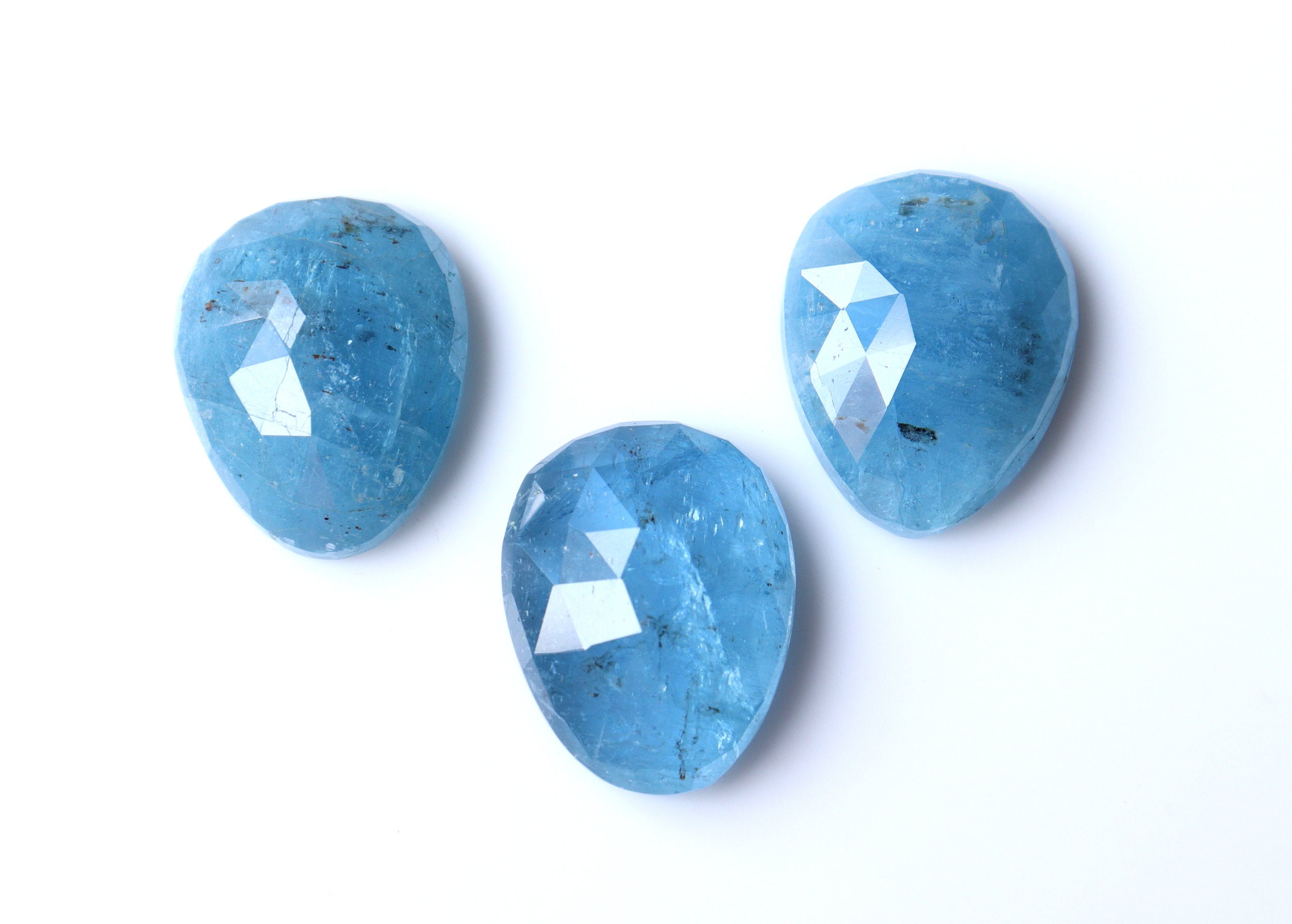 Natural Blue Aquamarine Gemstone: Rose Cut Egg Shape