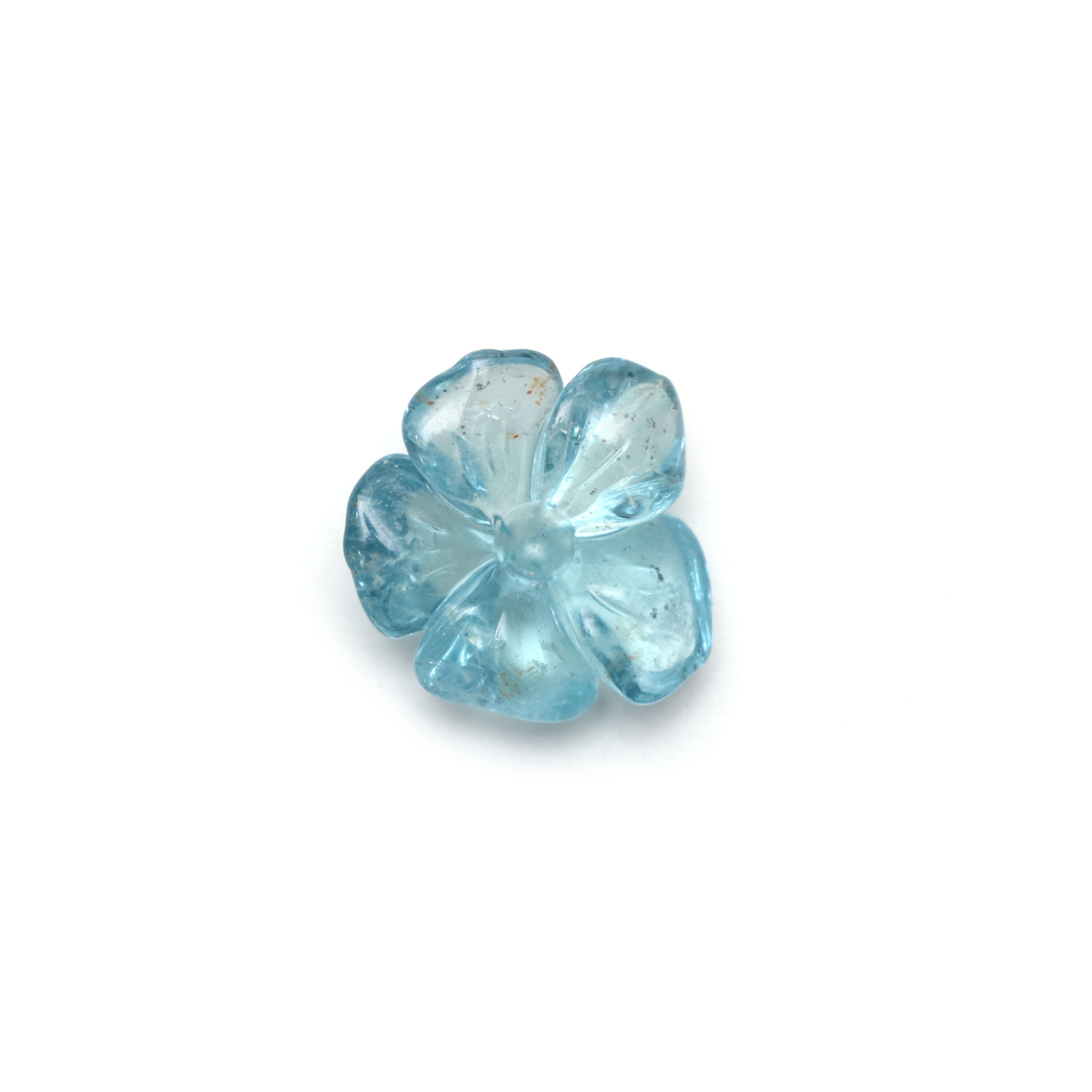 Natural Aquamarine Flower Carving Loose Gemstone - 19x21mm - Aquamarine Flower Carving Smooth Gemstone, 1 Piece
