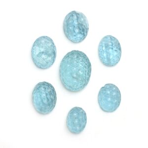 Natural Aquamarine Oval Carving Loose Gemstone, 9.5x13 To 15x20 Mm, Aquamarine Handmade Jewelry Making Gemstone, Set Of ( 7 Pieces )
