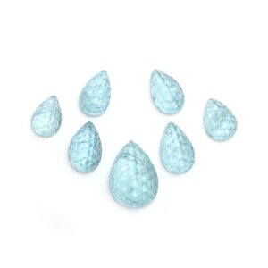 Natural Aquamarine Pear Carving Loose Gemstone, 9x13 To 14.5x20.5 Mm, Aquamarine Handmade Jewelry Making Gemstone, Set Of ( 7 Pieces )
