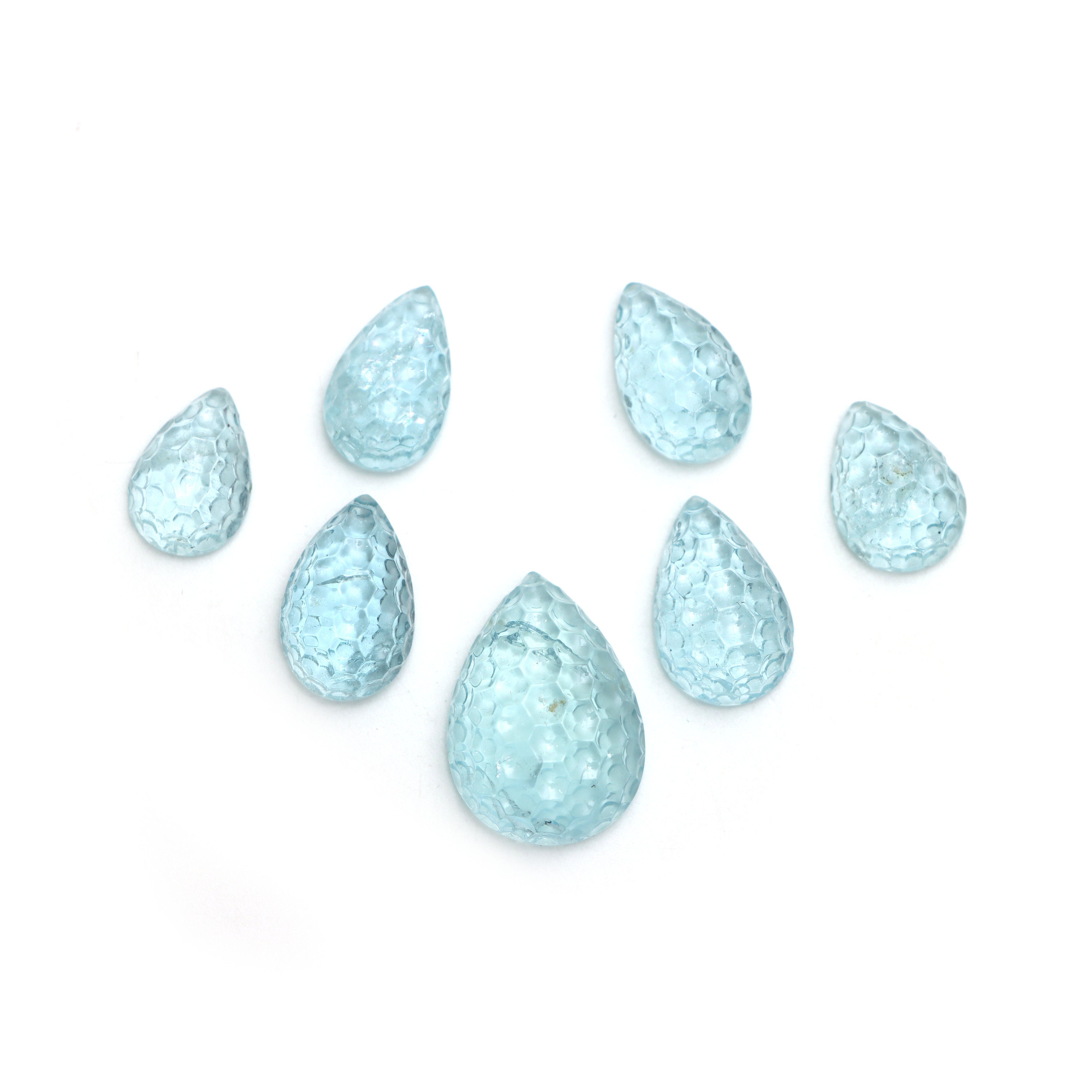 Natural Aquamarine Pear Carving Loose Gemstone, 9x13 To 14.5x20.5 Mm, Aquamarine Handmade Jewelry Making Gemstone, Set Of ( 7 Pieces )