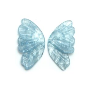 Natural Aquamarine Wings Carving Loose Gemstone, 17.5x33 Mm, Aquamarine Wings Jewelry Making Gemstone, Pair ( 2 Pieces )