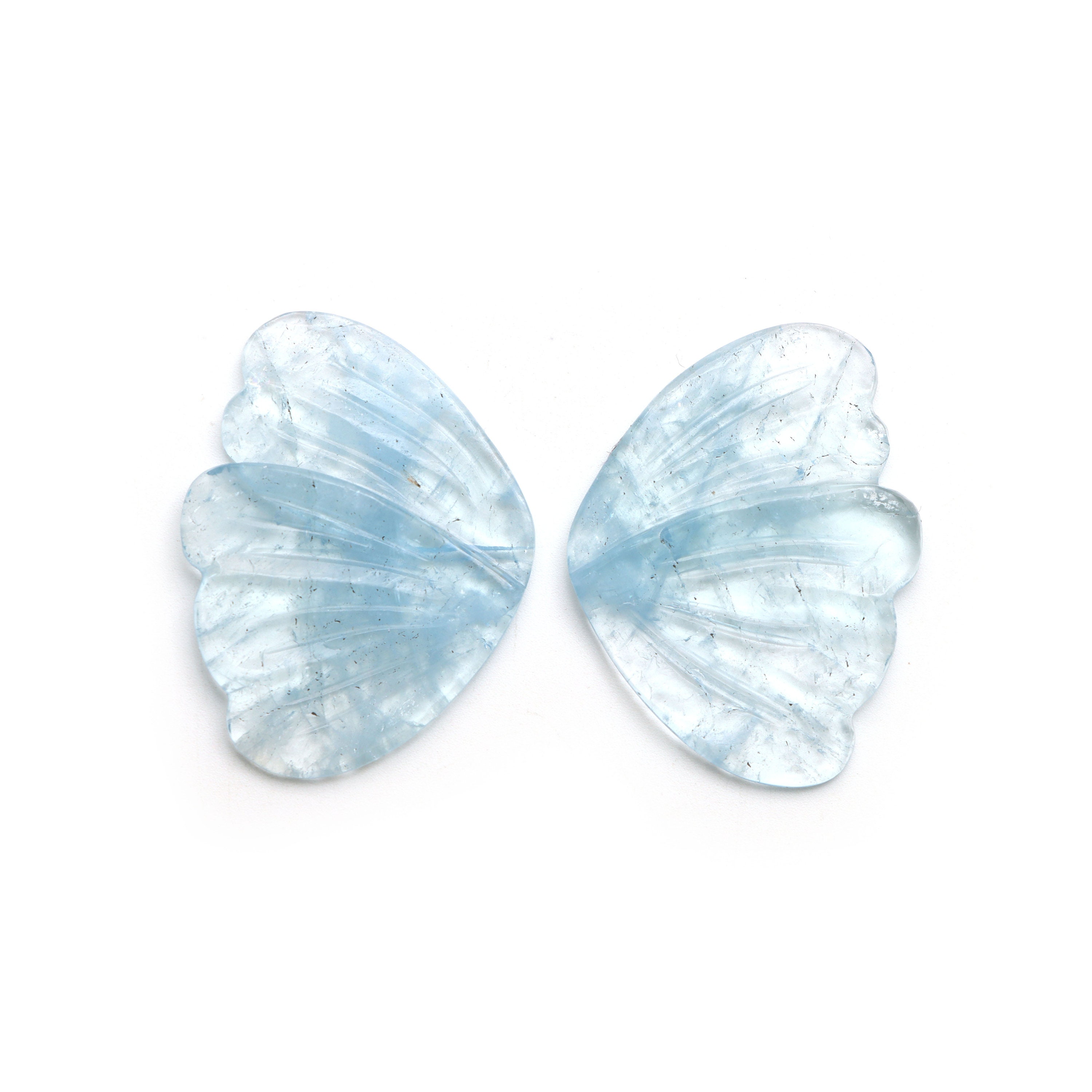 Natural Aquamarine Wings Carving Loose Gemstone, 28x37 Mm, Aquamarine Wings Jewelry Making Gemstone, Pair ( 2 Pieces )