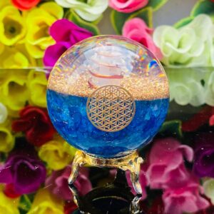 Aquamarine Orgonite Sphere: Copper Energy Healing Crystal, Chakra Meditation