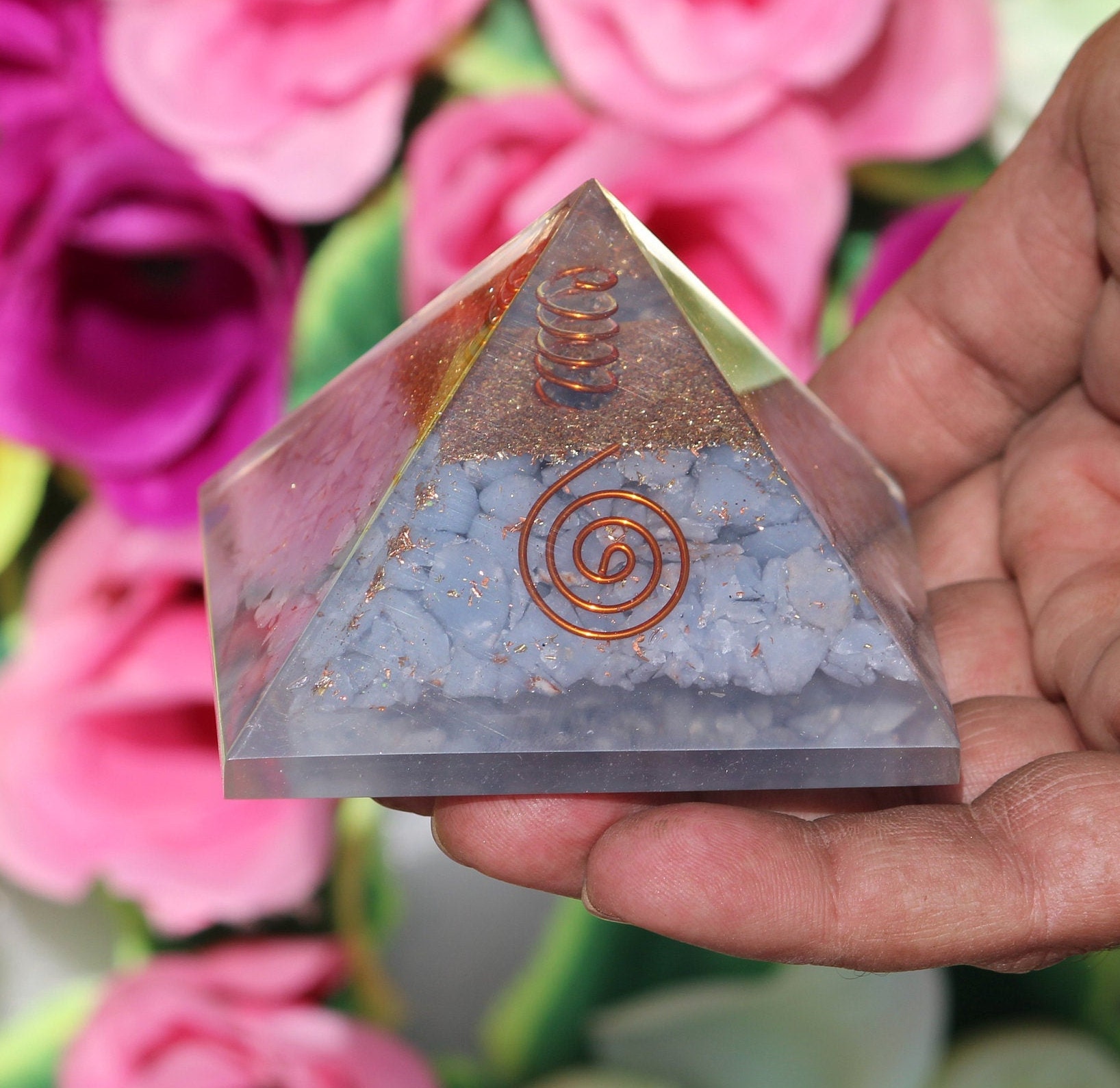 Aquamarine Orgone Pyramid | Chakra Healing, Emf Protection