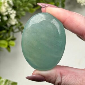 Aquamarine Palmstone | 42g | - #11 (polished Blue Crystal Pocket Stone Palm, Throat Chakra, Peace)