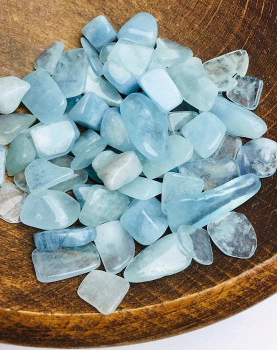 Blue Aquamarine Crystal: 100g Tumbled Gemstone Lot