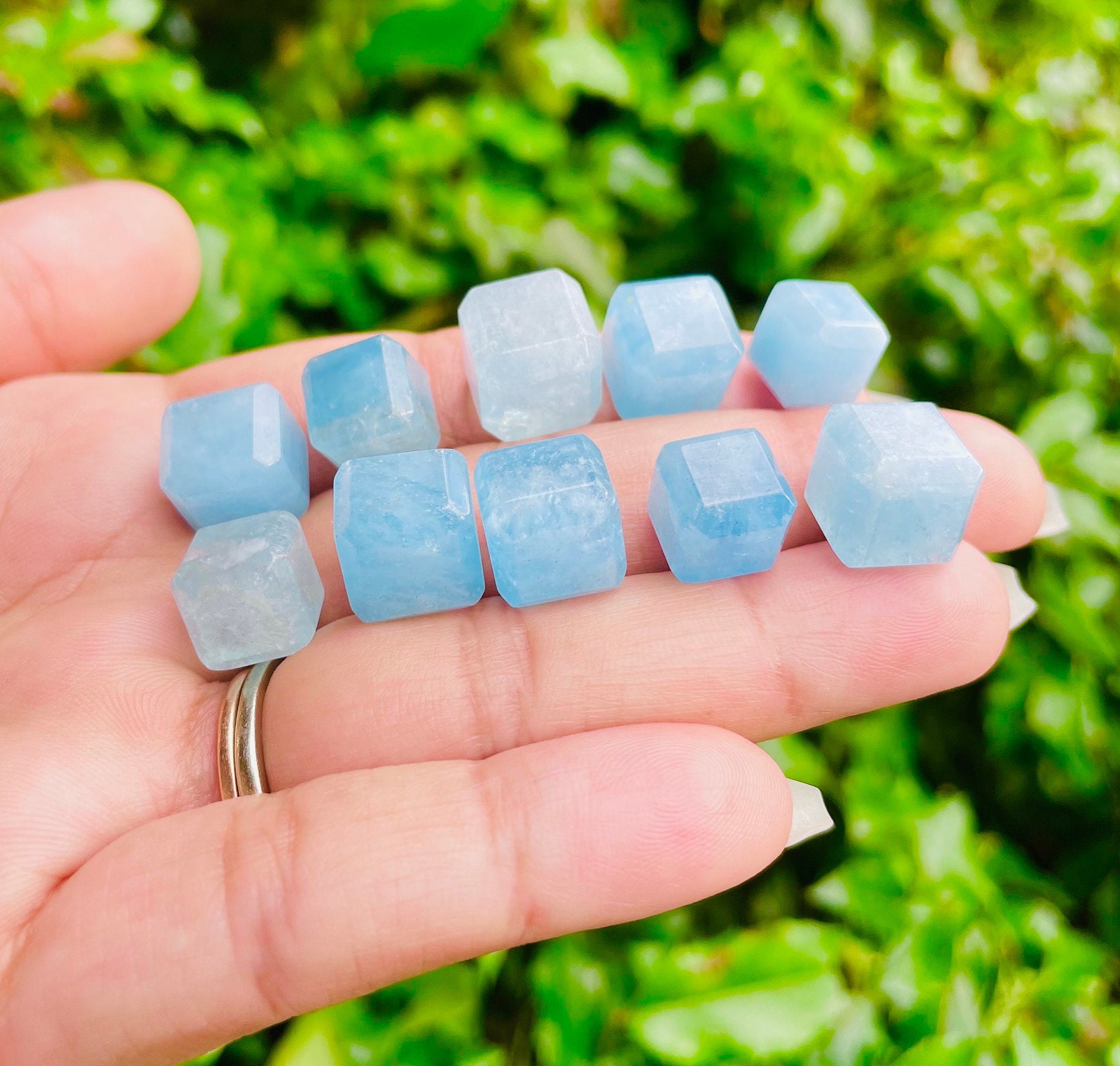 Aquamarine Crystal Cube: Tumbled Polished Carving (10-12mm) Aquamarine Crystal Cube: Tumbled Polished Carving (10-12mm)