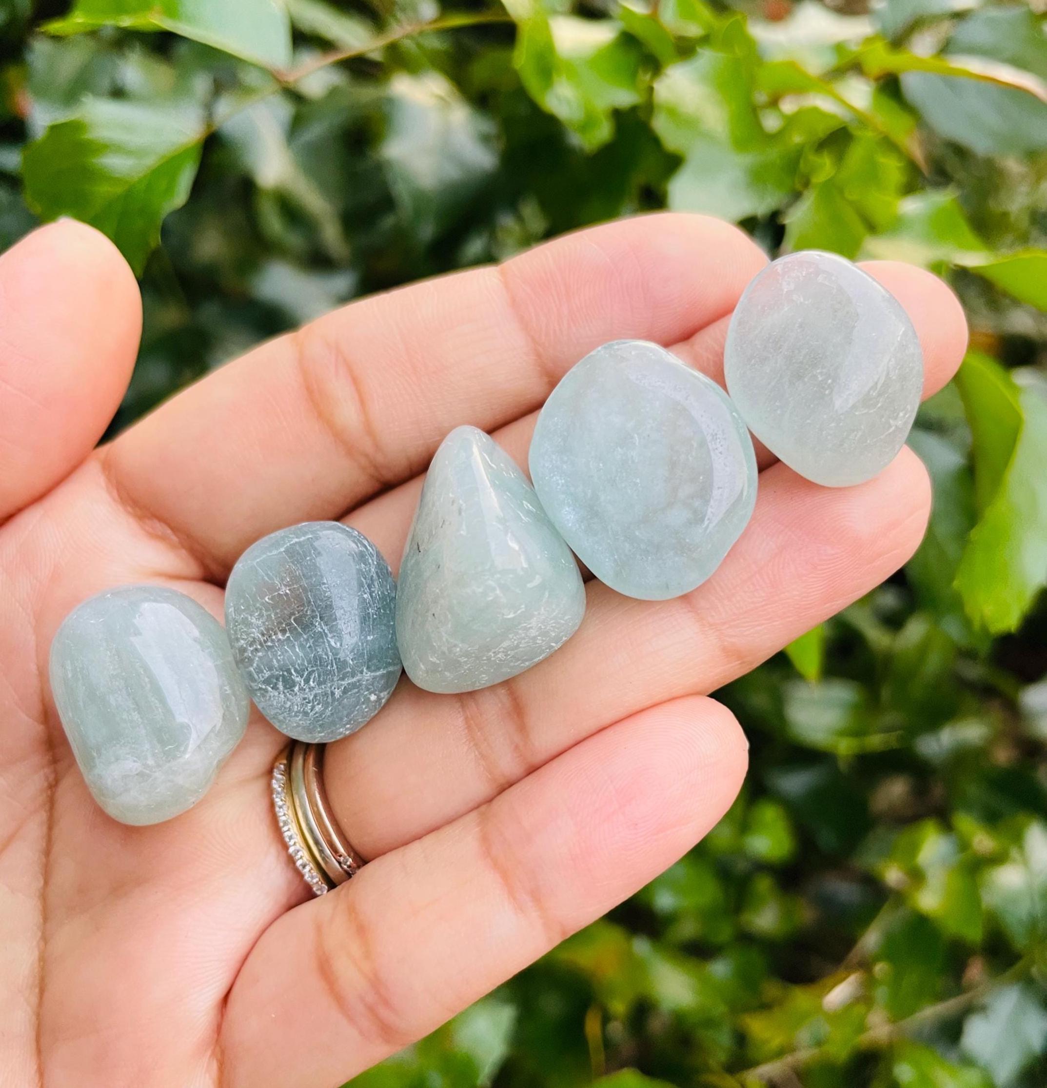 Tumbled Aquamarine Crystal: Light Blue Polished Gemstone
